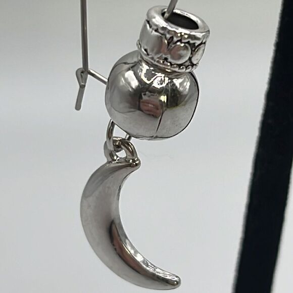 Silver-tone Drop Earrings with Beads and Silver-tone Large Moon Charms - Picture 3 of 12